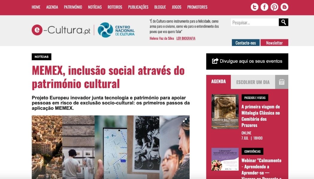 Screen capture of MEMEX article in E-Cultura