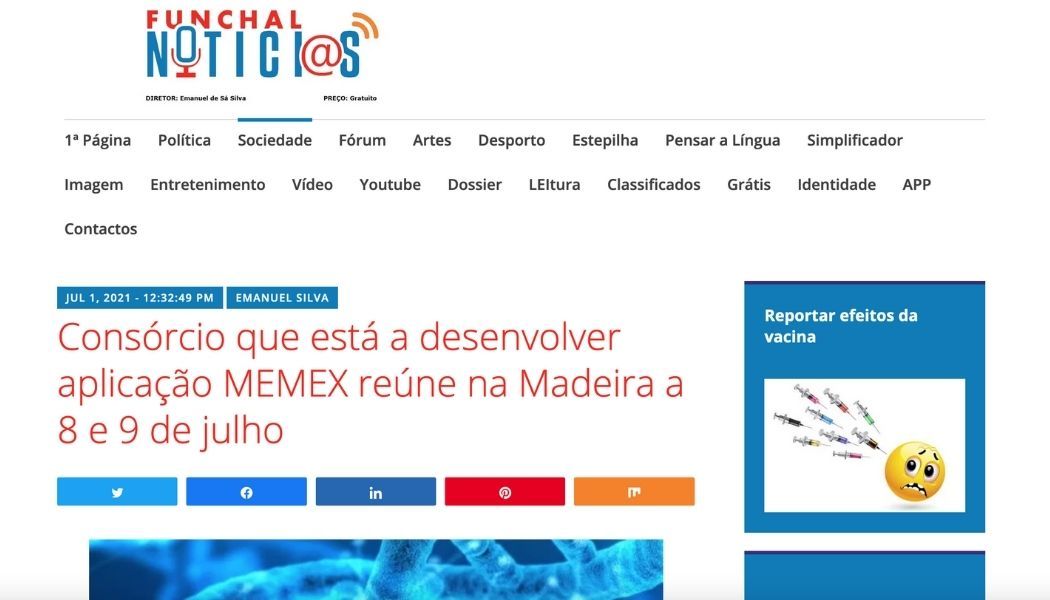 Screen capture of MEMEX article in Funchal Noticias